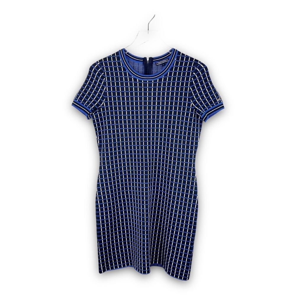 Tommy Hilfiger Navy/Periwinkle/White Windowpane Knit Short Sleeve Dress Sz Small